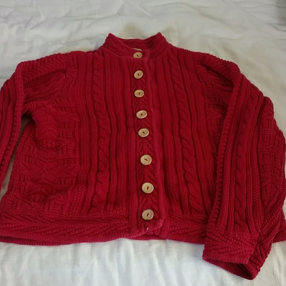 L.L.Bean red cable cardigan, cotton, sz xs